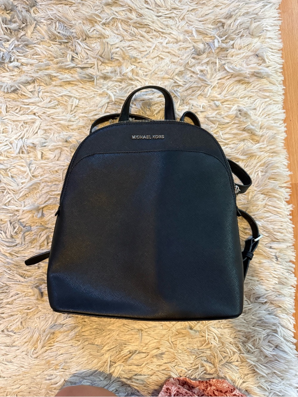Michael Kors Black Saffiano Backpack with Silver Hardware